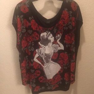 Torrid Snow White sheer rose drawing shirt SZ 2